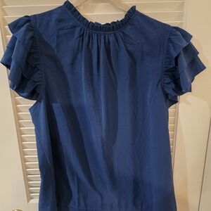 Elegant Blue Ruffle Sleeve Top